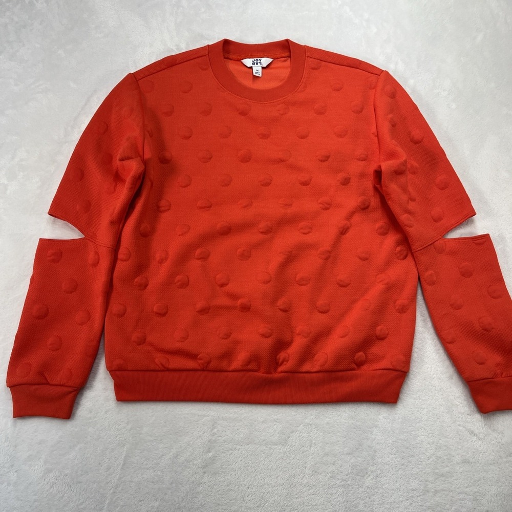 Joy Lab Dimensional Polka Dot Pullover Sweater Women Medium Elbow Cut Out Orange